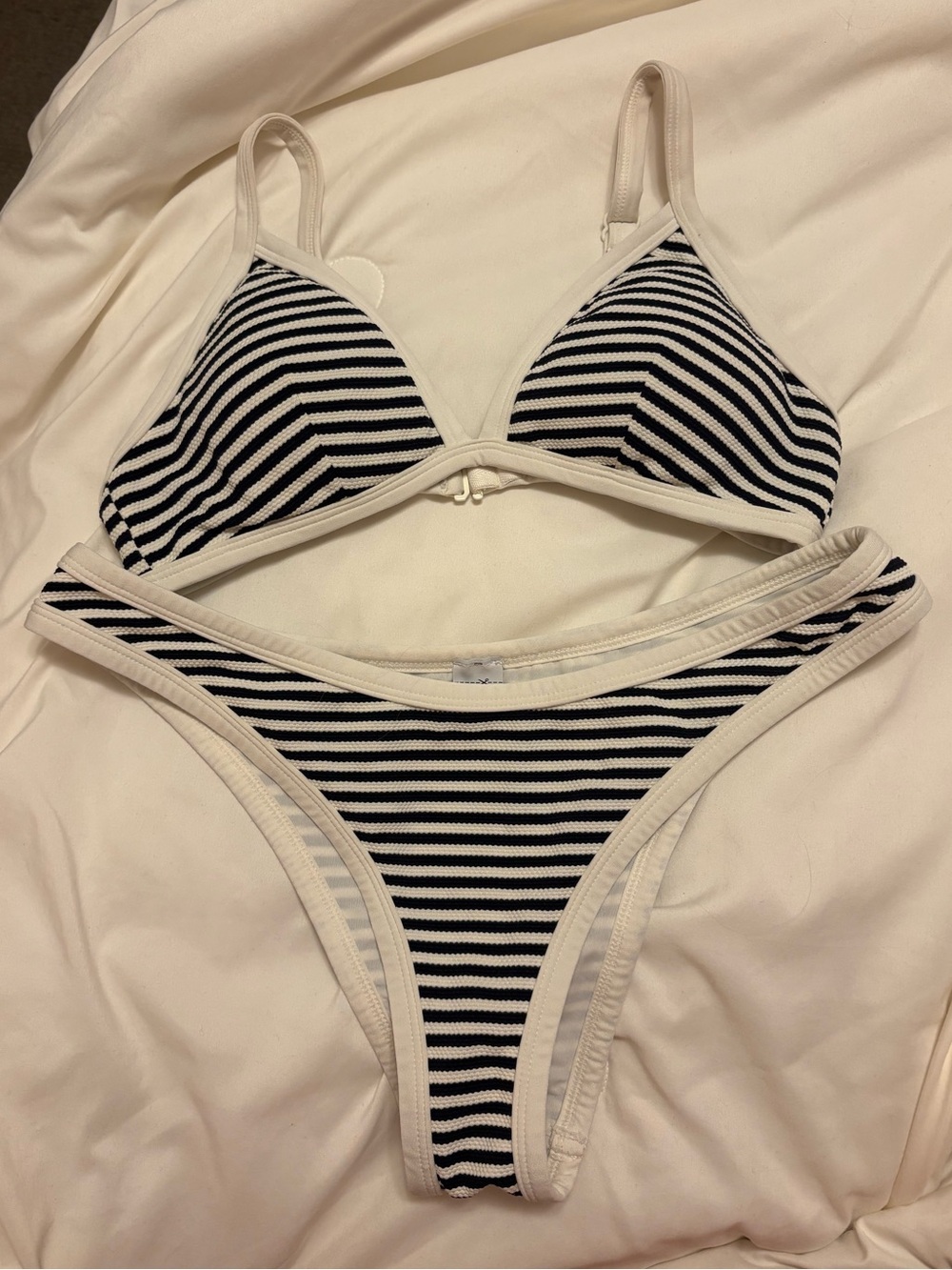 Oysho Black & White Striped Textured Bikini Set – Size Large